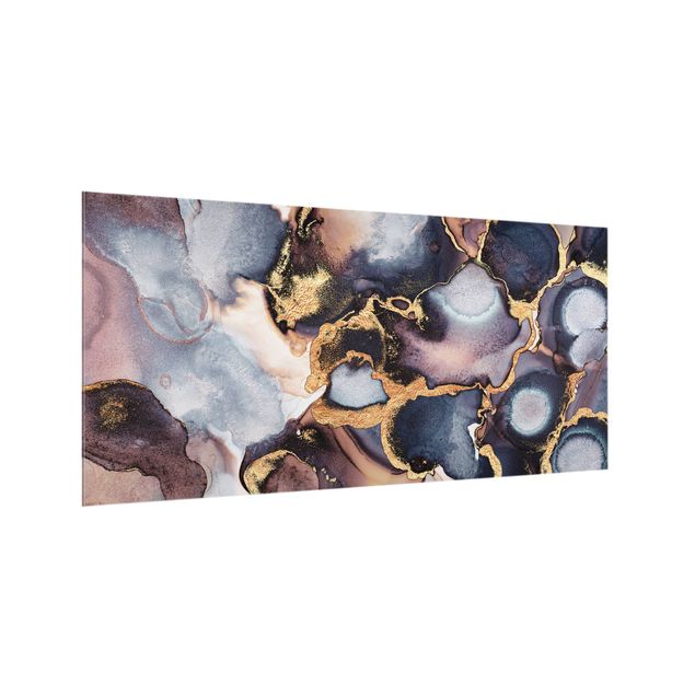 Glass splashback stone Marble Watercolor With Gold