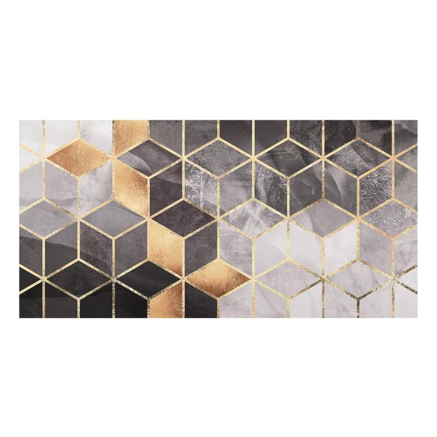 Glass splashback kitchen abstract Black And White Golden Geometry