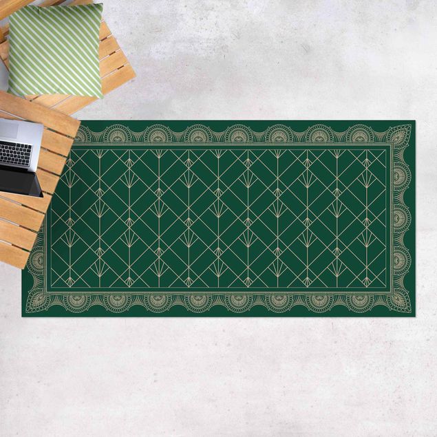 outdoor patio rugs Art Deco Palm With Border