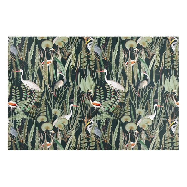 Magnet boards flower Flamingos And Storks With Plants On Green