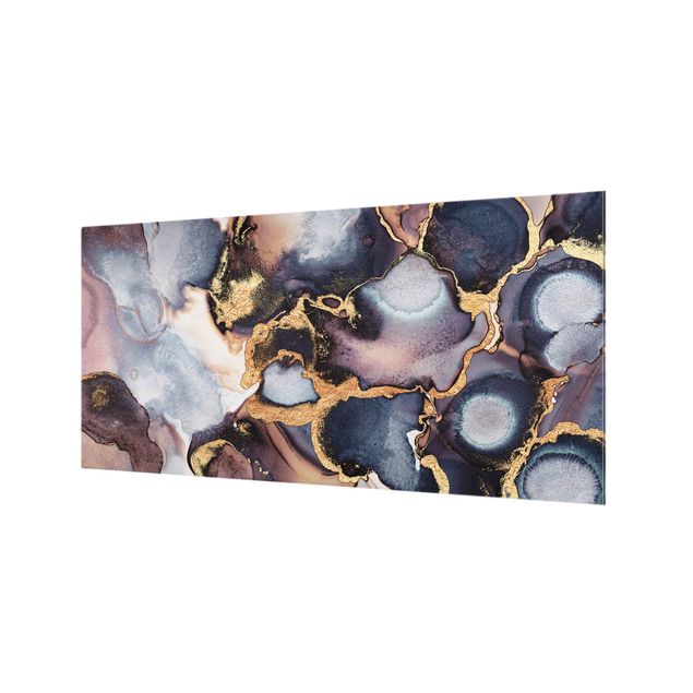 Glass splashback abstract Marble Watercolor With Gold