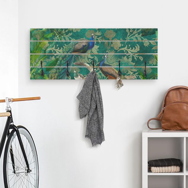 Wall mounted coat rack flower Shabby Chic Collage - Noble Peacock II