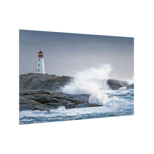 Glass splashback beach Storm Waves At The Lighthouse