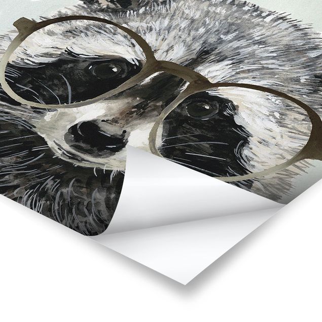 Grey prints Animals With Glasses - Raccoon