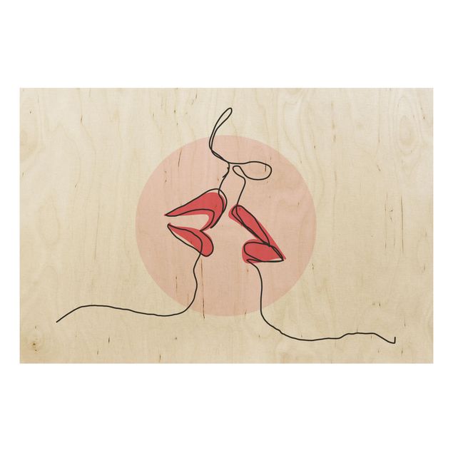 Wood photo prints Lips Kiss Line Art