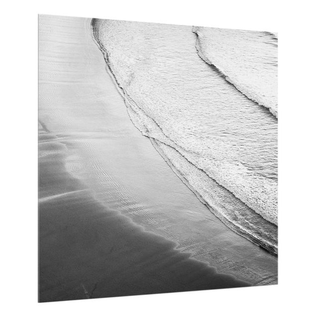 Glass splashback beach Soft Waves On The Beach Black And White