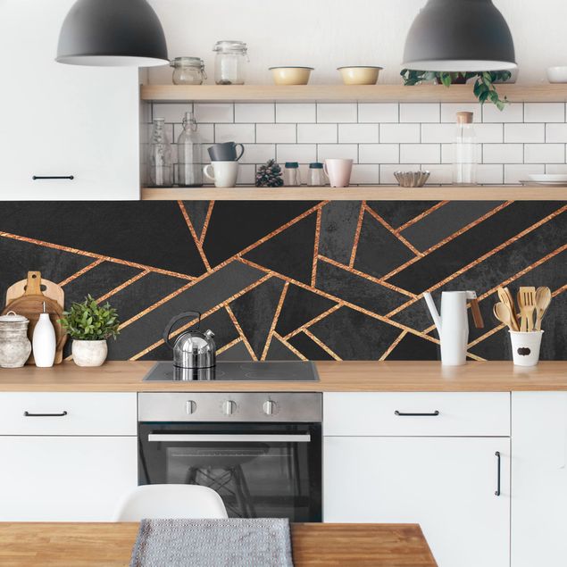 Kitchen splashback abstract Black Triangles Gold