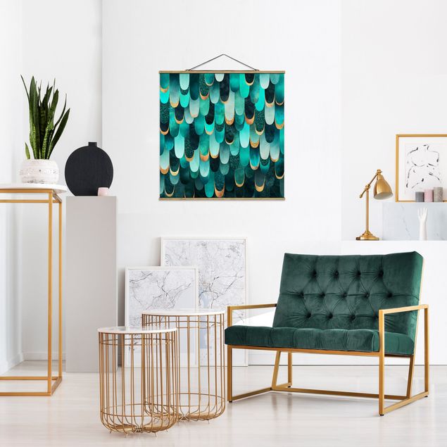 Art posters Feathers Gold Turquoise