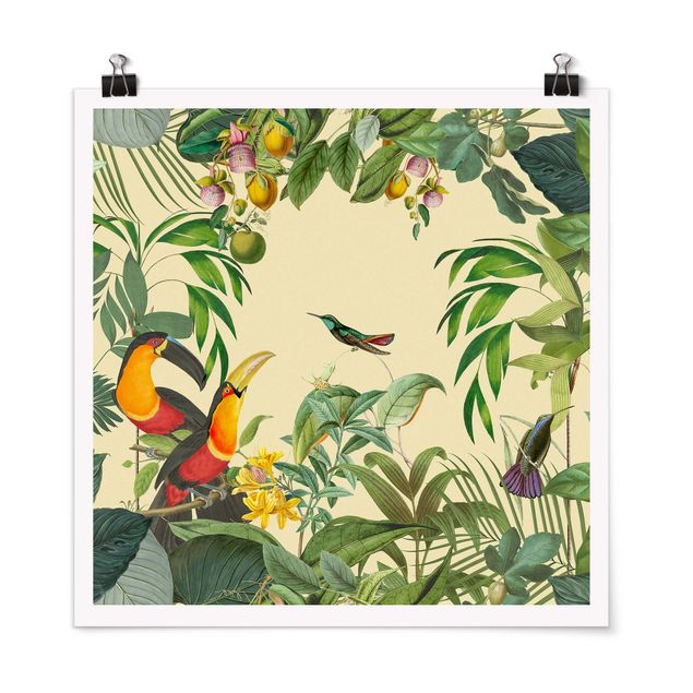 Posters art print Vintage Collage - Birds In The Jungle