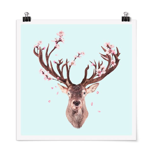 Canvas art Deer With Cherry Blossoms