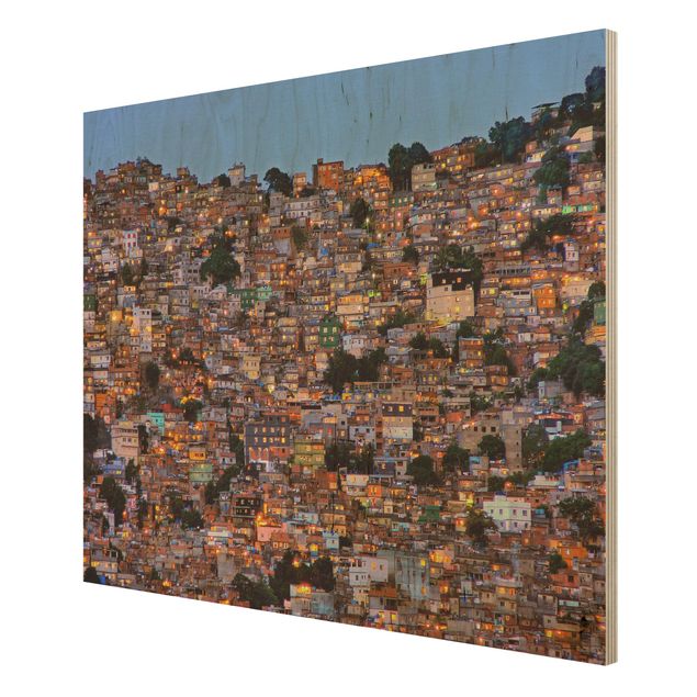 Wood photo prints Rio De Janeiro Favela Sunset