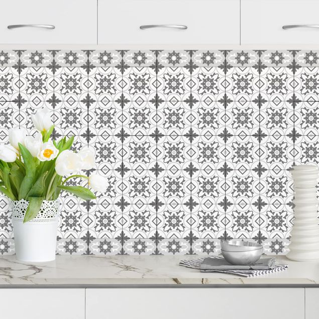 Kitchen Geometrical Tile Mix Flower Grey