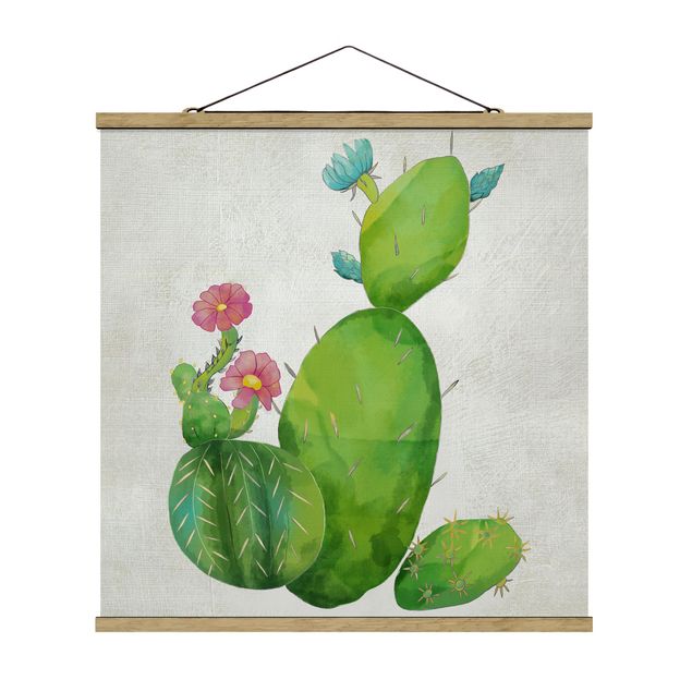 Prints flower Cactus Family In Pink And Turquoise