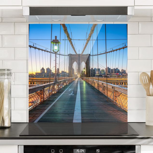 Glass splashback kitchen architecture and skylines Dawn On The Brooklyn Bridge