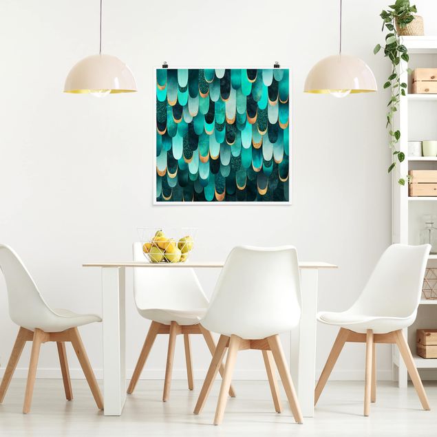 Art posters Feathers Gold Turquoise