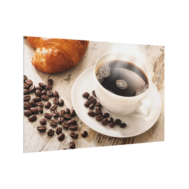 Glass splashbacks Steaming Coffee Cup With Coffee Beans