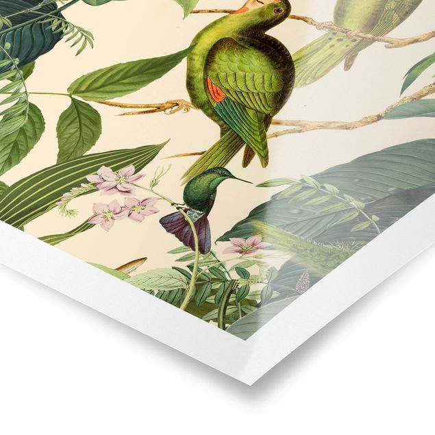 Prints green Vintage Collage - Parrots In The Jungle