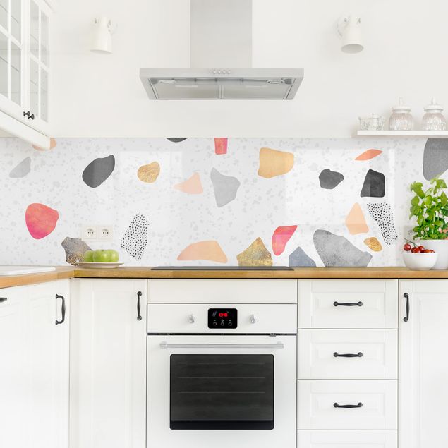 Splashback abstract White Terrazzo With Gold Stones