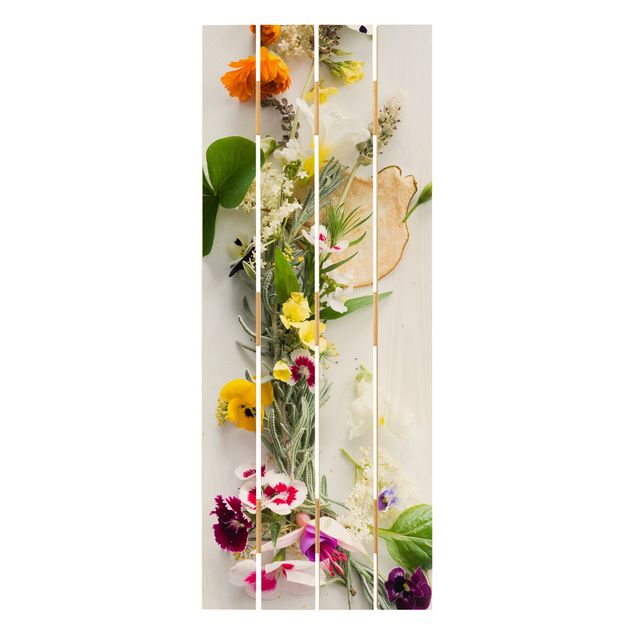 Prints on wood Fresh Herbs With Edible Flowers