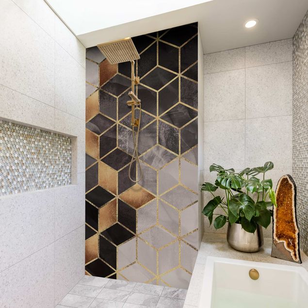 Shower panels Black And White Golden Geometry