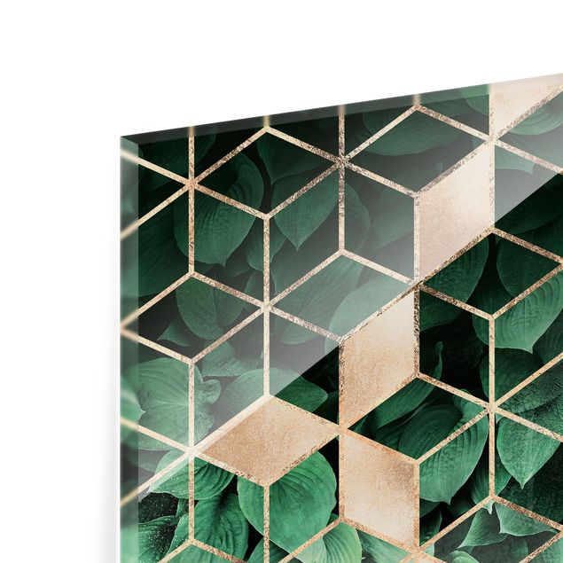 Glass splashback Green Leaves Golden Geometry