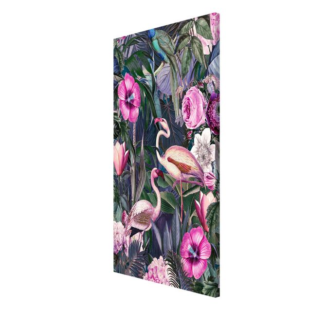 Canvas art Colourful Collage - Pink Flamingos In The Jungle