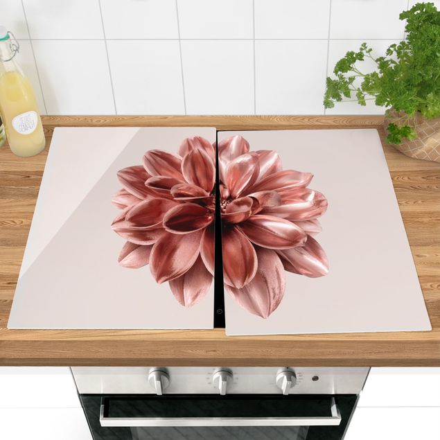 Stove top covers flower Dahlia Flower Pink Gold Metallic
