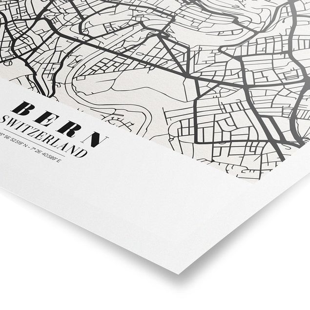 Black and white wall art Bern City Map - Classical
