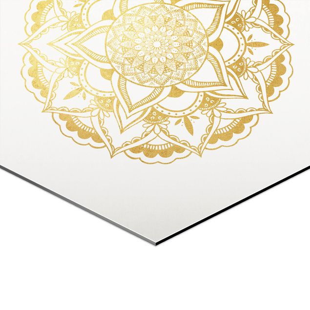 Hexagonal prints Mandala Flower Sun Illustration Set Gold