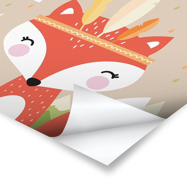 Red art prints Indian Fox