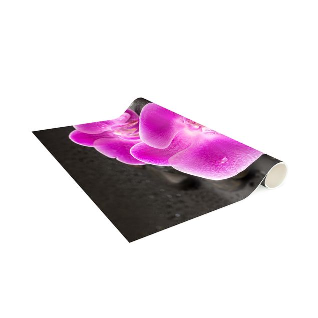 Runner rugs Pink Orchid Flower On Stones With Drops