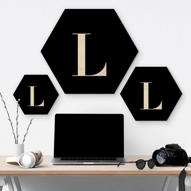Wooden hexagon - Letter Serif Black L