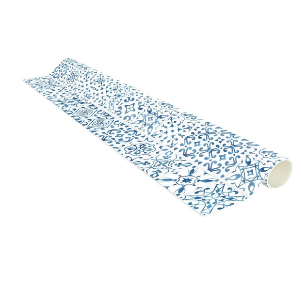 kitchen runner rugs Tile Pattern Blue White