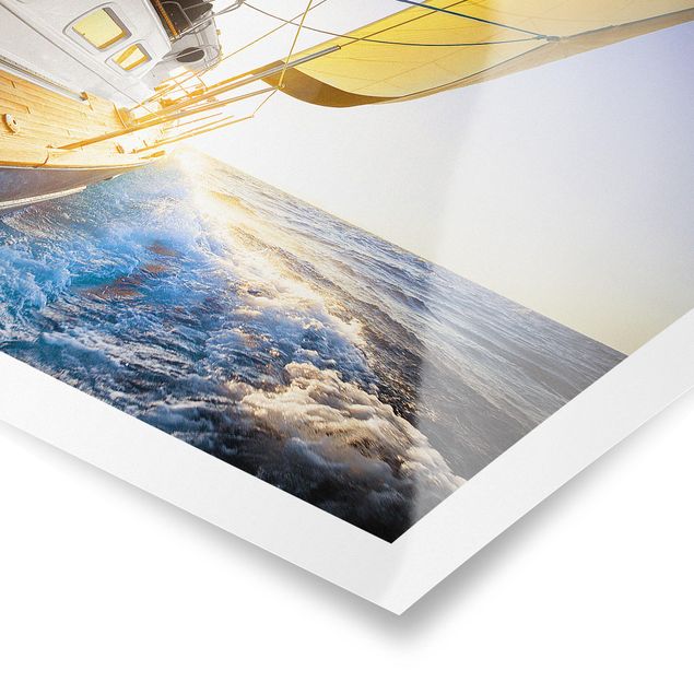 Landscape poster prints Sailboat On Blue Ocean In Sunshine