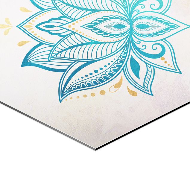 Turquoise prints Mandala Hamsa Hand Lotus Set Gold Blue