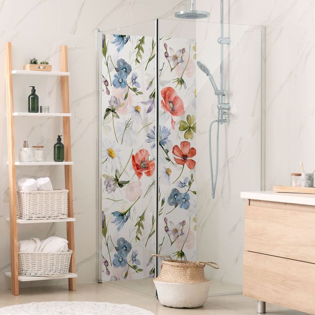 Shower wall panels Watercolour Poppy With Cloverleaf