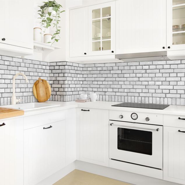 Kitchen splashback stone Brick Wall White
