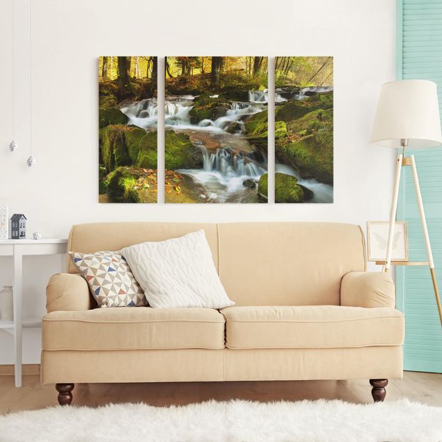 Trees on canvas Waterfall Autumnal Forest