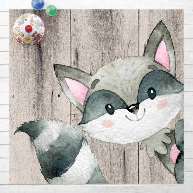 outdoor patio rugs Watercolour Racoon On Wood