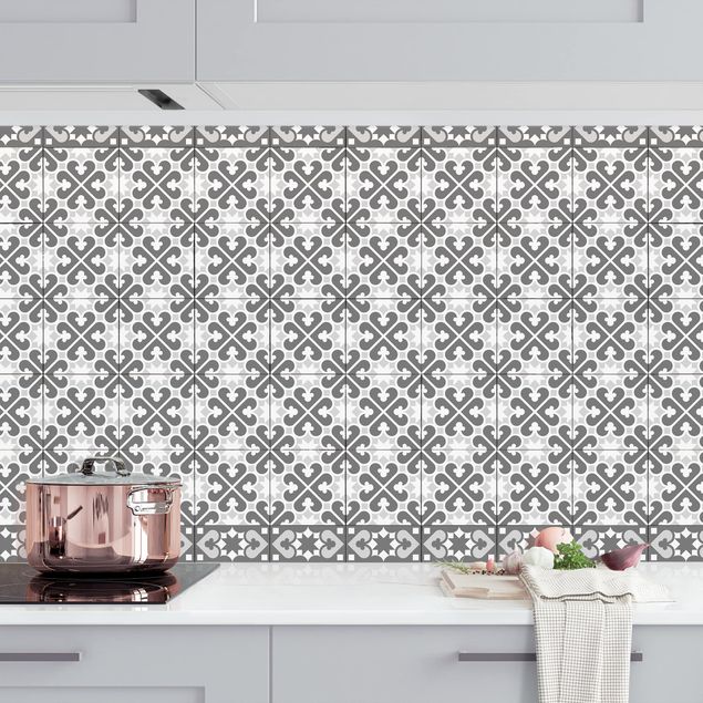 Kitchen Geometrical Tile Mix Hearts Grey