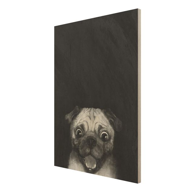 Laura Graves Art Illustration Dog Pug Painting On Black And White