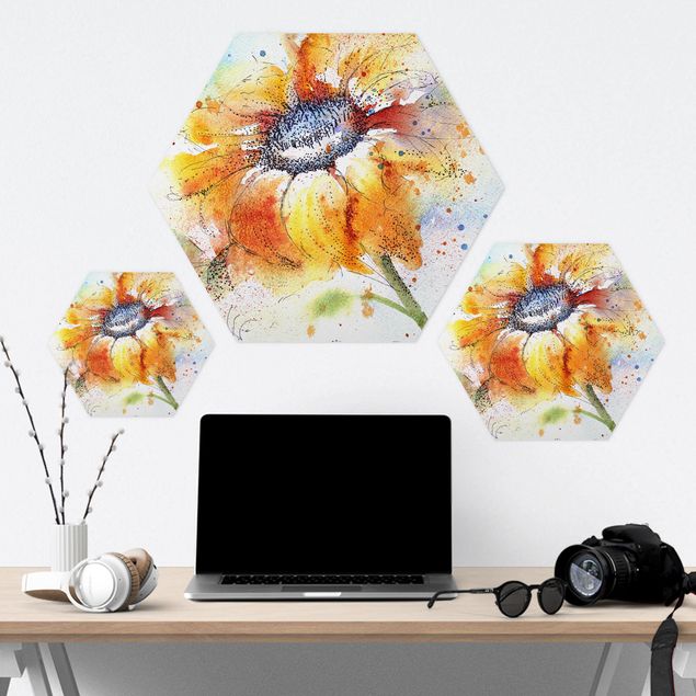 Hexagonal prints Painted Sunflower