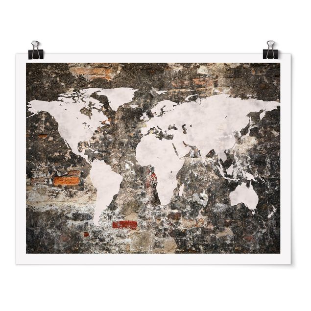 Framed world map Old Wall World Map