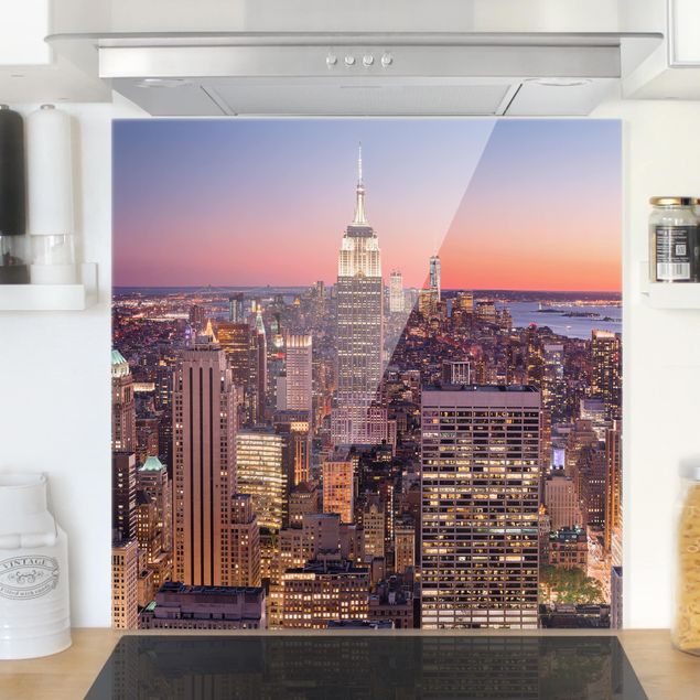Glass splashback kitchen architecture and skylines Sunset Manhattan New York City