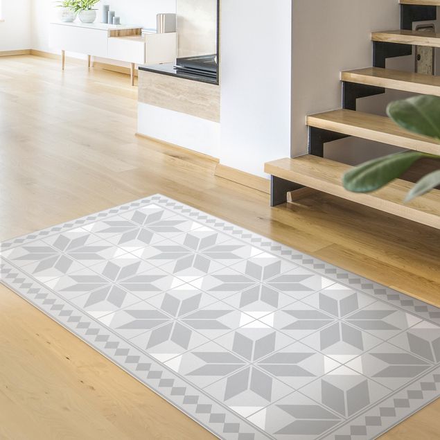 Kitchen Geometrical Tiles Star Flower Grey With Narrow Border