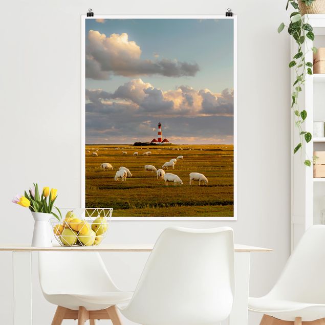 Kitchen North Sea Lighthouse With Flock Of Sheep