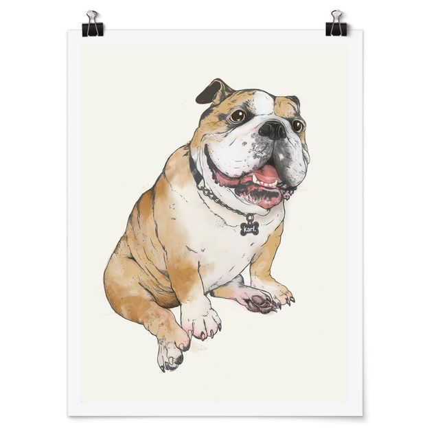 Art posters Illustration Dog Bulldog Painting