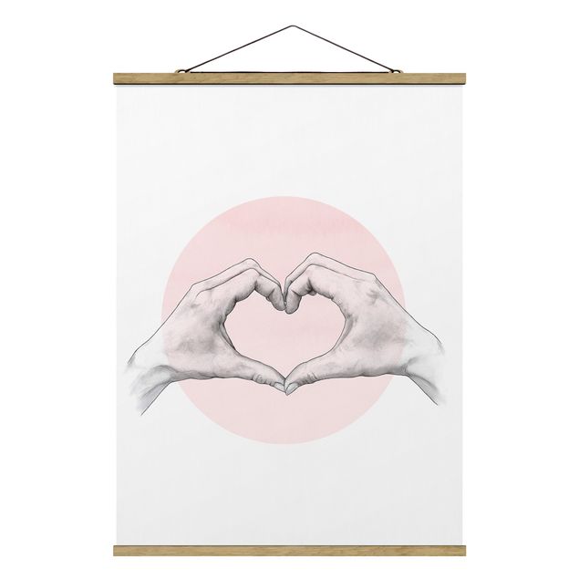 Love canvas wall art Illustration Heart Hands Circle Pink White