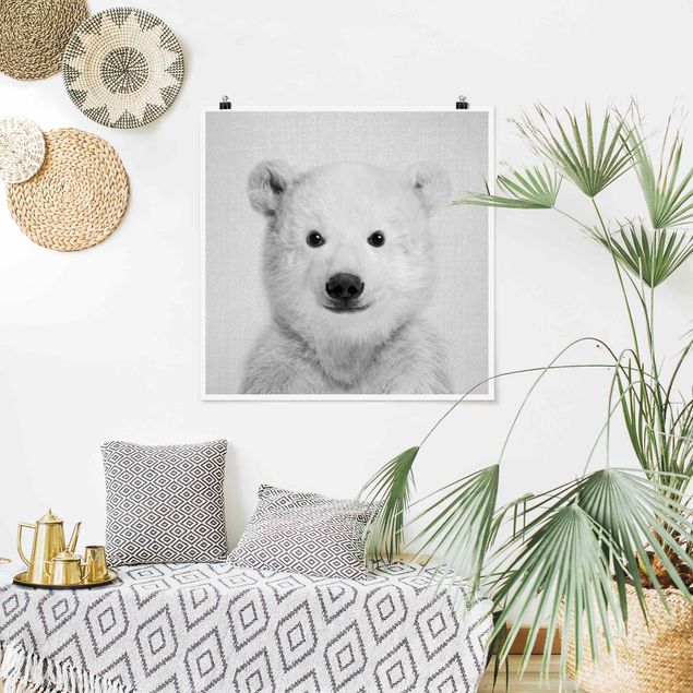 Animal wall art Baby Polar Bear Emil Black And White