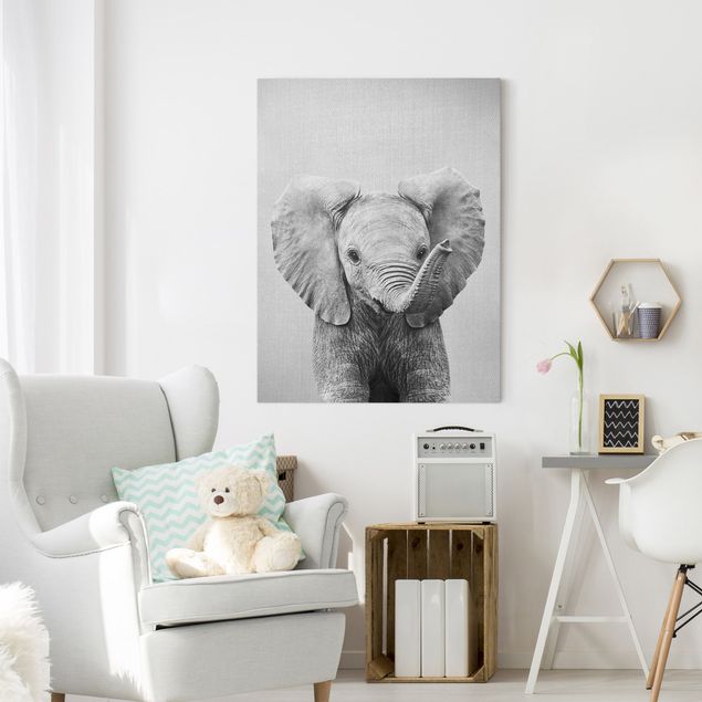 Kids room decor Baby Elephant Elsa Black And White